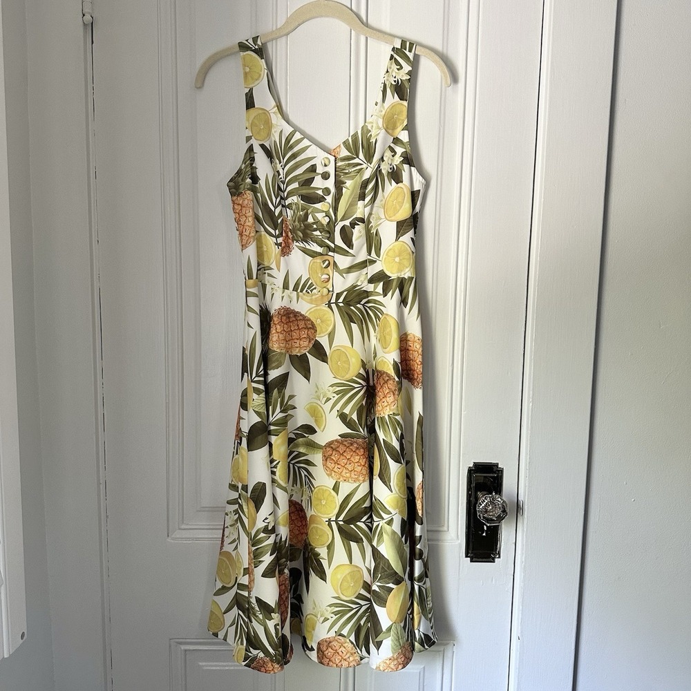 Tropical Pineapple Print Mini Dress - Yellow & Green